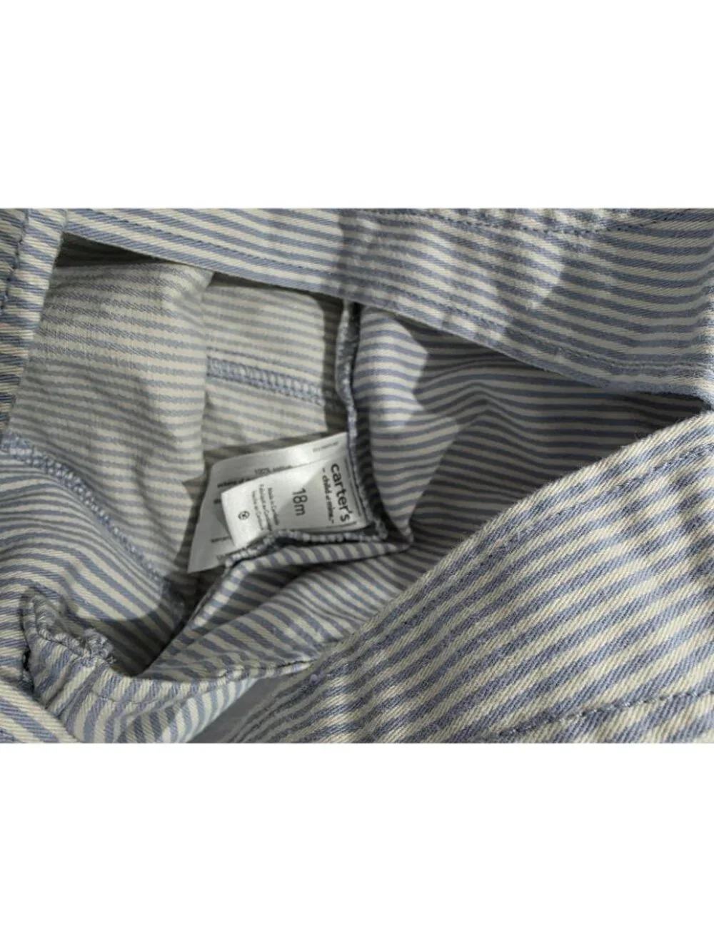 Carter's Baby Boys Blue & White Striped Shortall Romper 18 Months